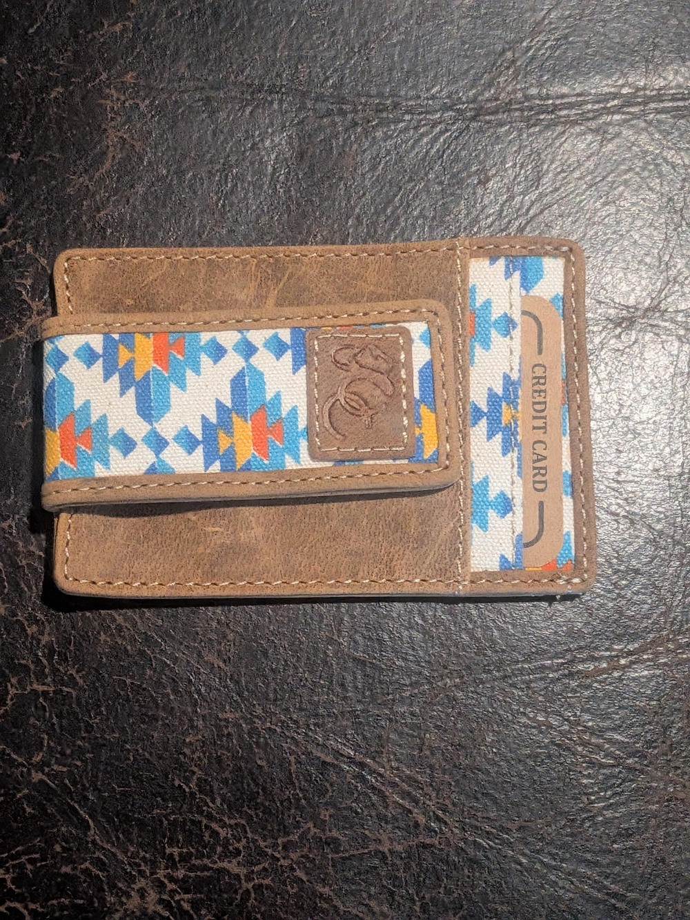 Compact Blue Patterned Card & Cash Wallet - Picture 3 of 4